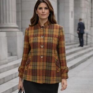Sundance Autumn Plaid Check Wool Jacket Size Large